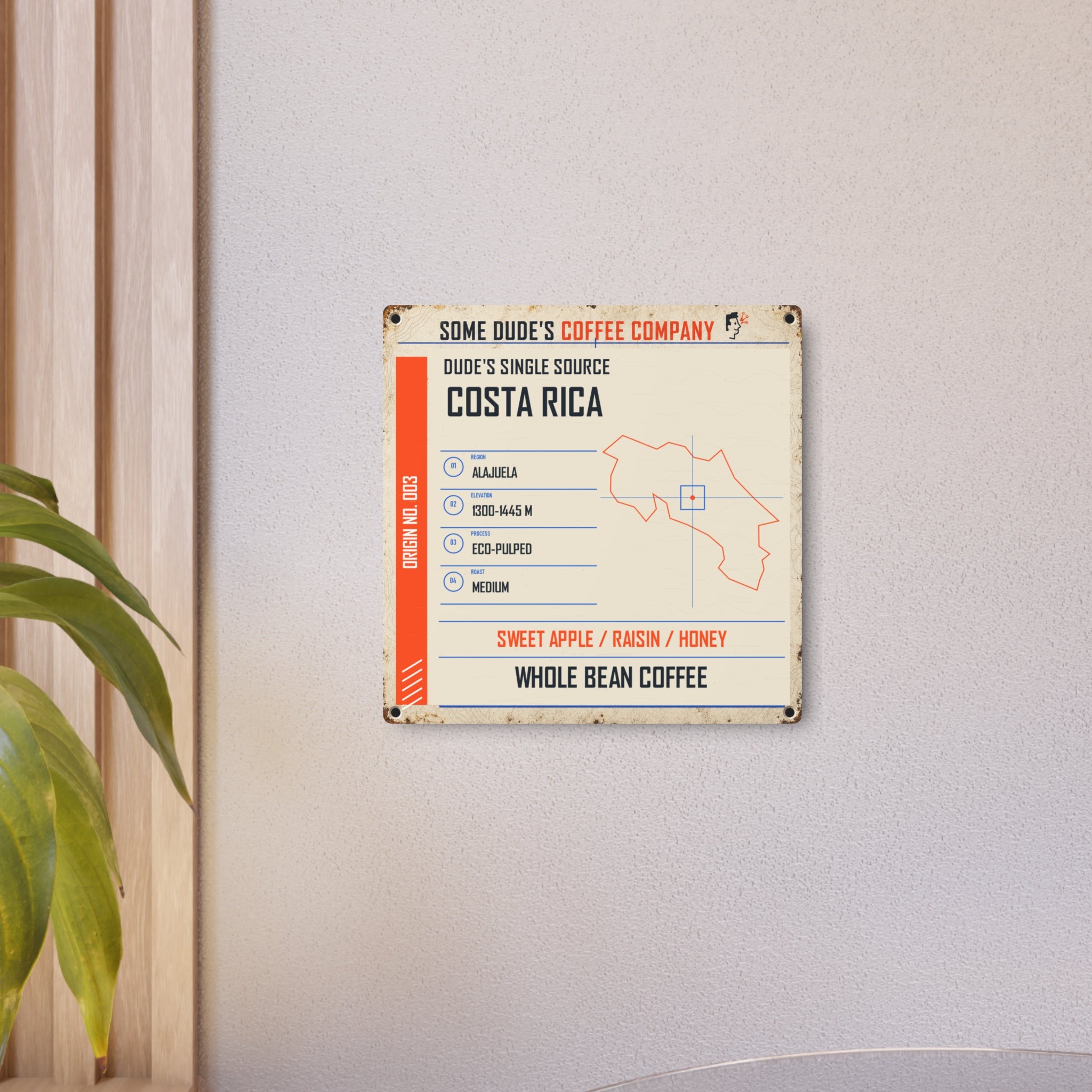 Dude's Single Source Costa Rica No. 003 Vintage Metal Coffee Sign — 12×12