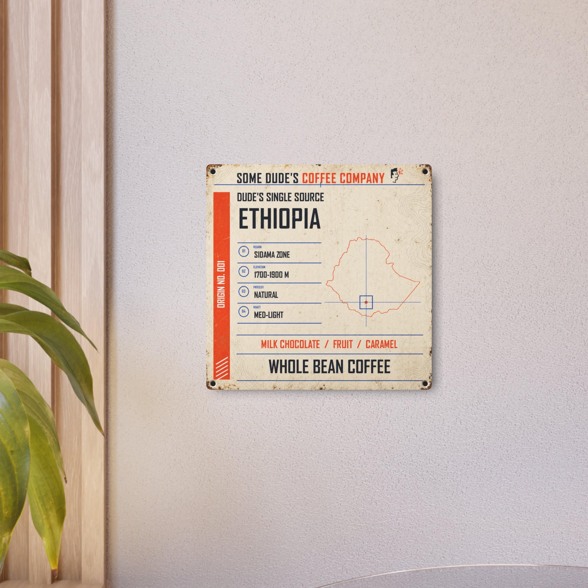 Dude's Single Source Ethiopia No. 001 Vintage Metal Coffee Sign — 12×12